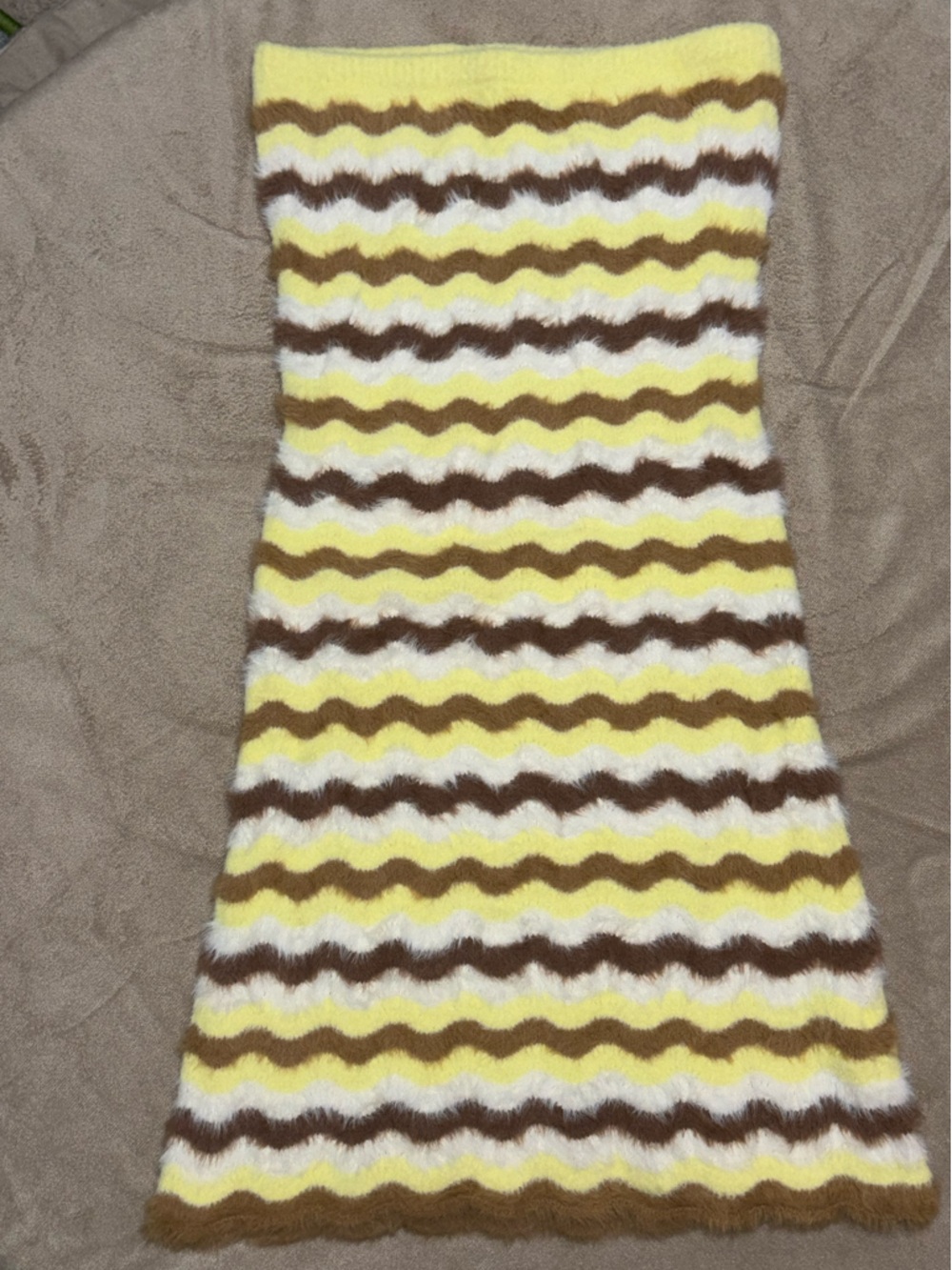 The Wolf Gang Greta Lemon Stripe Fuzzy Knit Tube Mini Dress Size L
